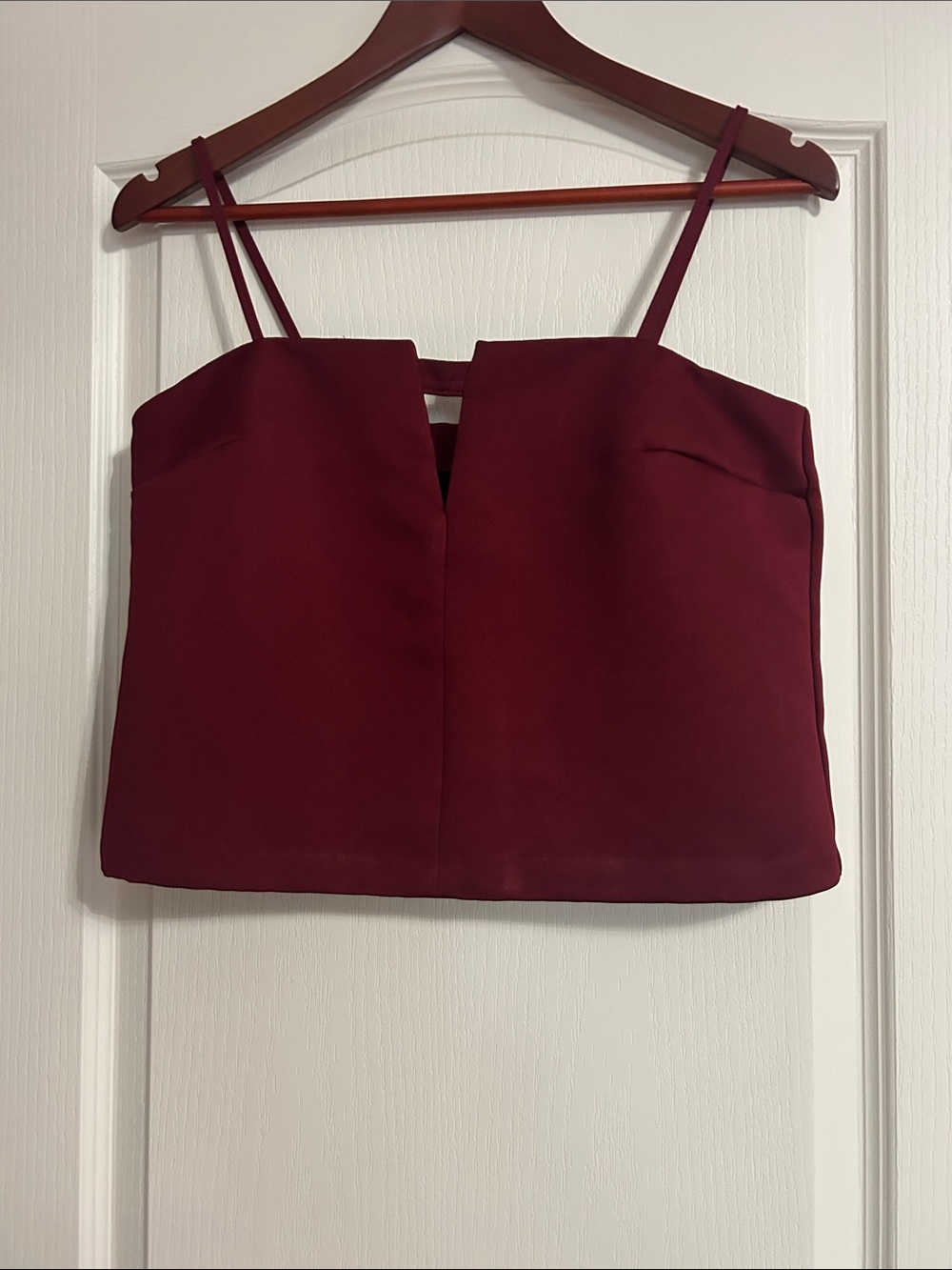 Divided Burgundy Spaghetti Strap Crop Top